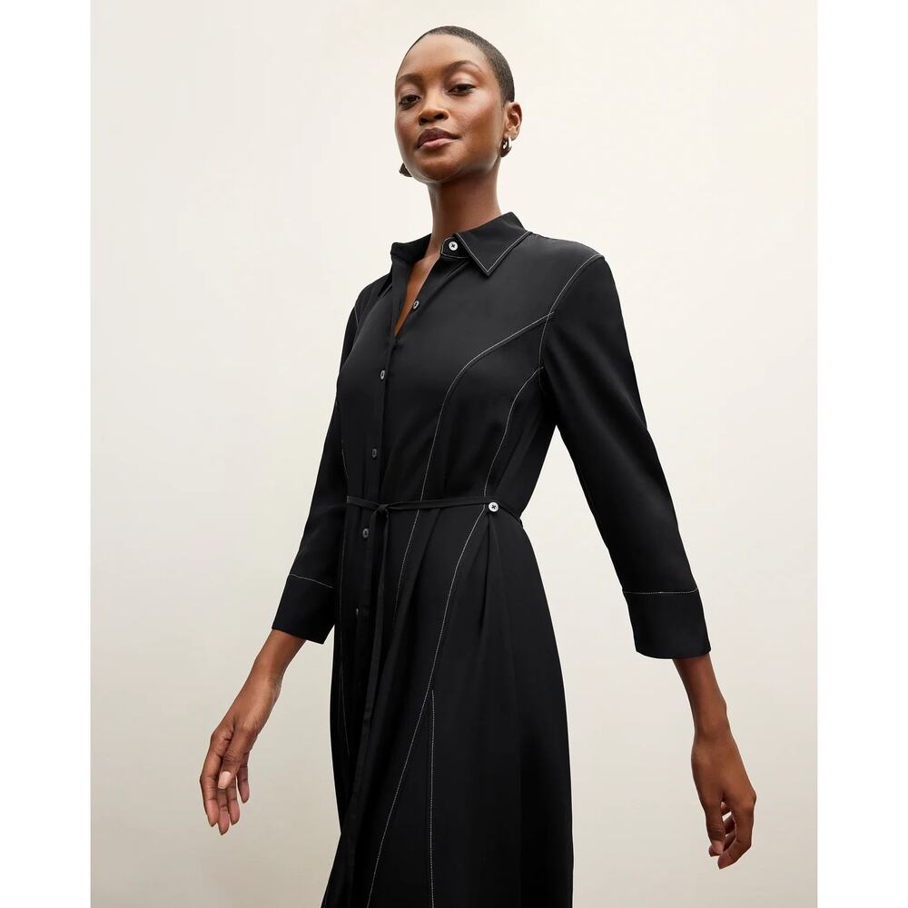 MM Lafleur The Pepper Midi Dress Black Top Stitch Medium Washable Silk Chic NWT - Picture 2 of 15